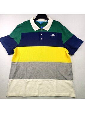 Prince Color Block Polo Shirt XXL Striped Logo Green Blue Yellow NWT